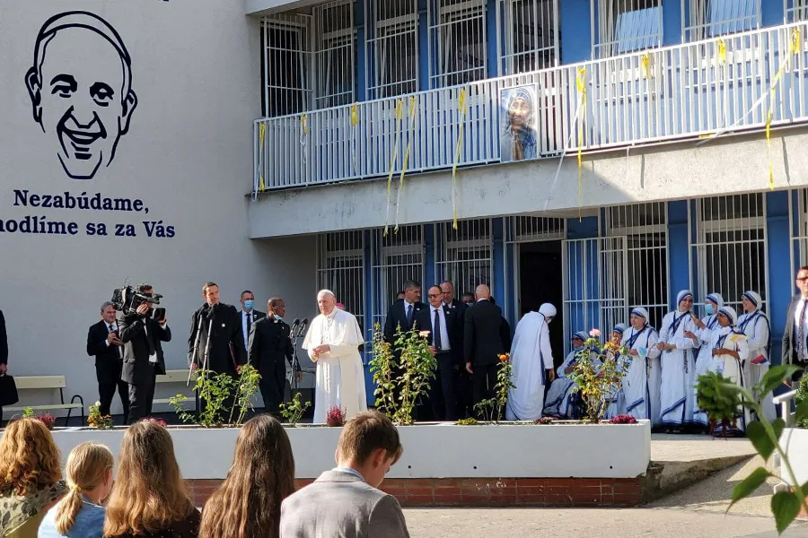 Pope Francis visits the Bethlehem Center in Bratislava, Slovakia, Sept. 13, 2021.?w=200&h=150